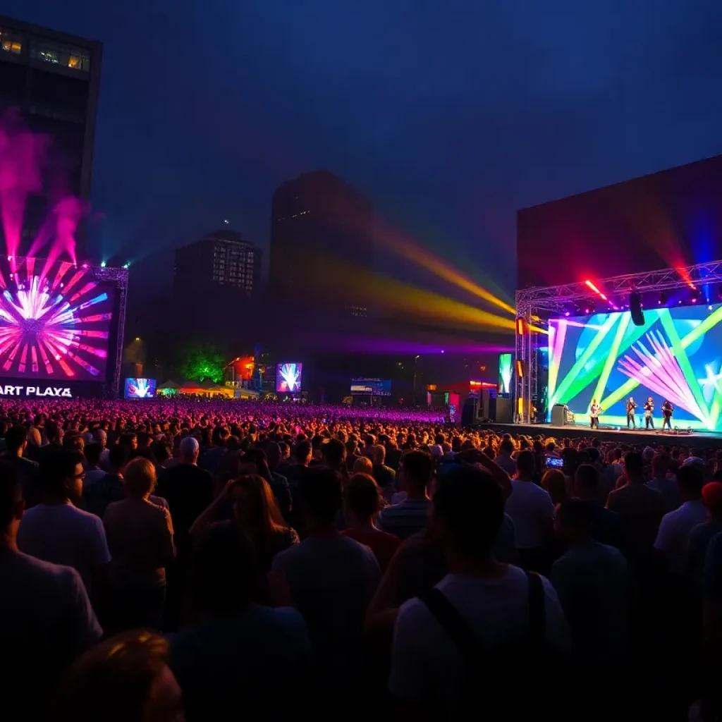 Crowd dancing at the Detroit Electronic Music Festival