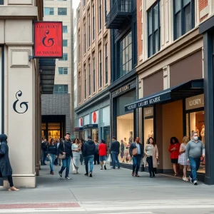 Street view of luxury fashion boutiques in Detroit