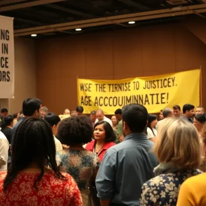 Participants at a community event discussing the impact of George Floyd's death.