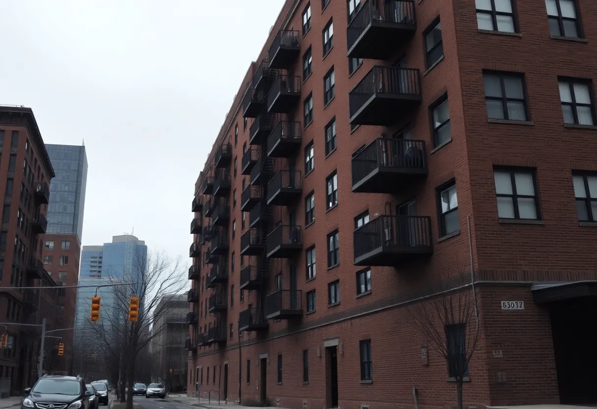 View of Grand Lofts apartment complex linked to recent Detroit shooting incident