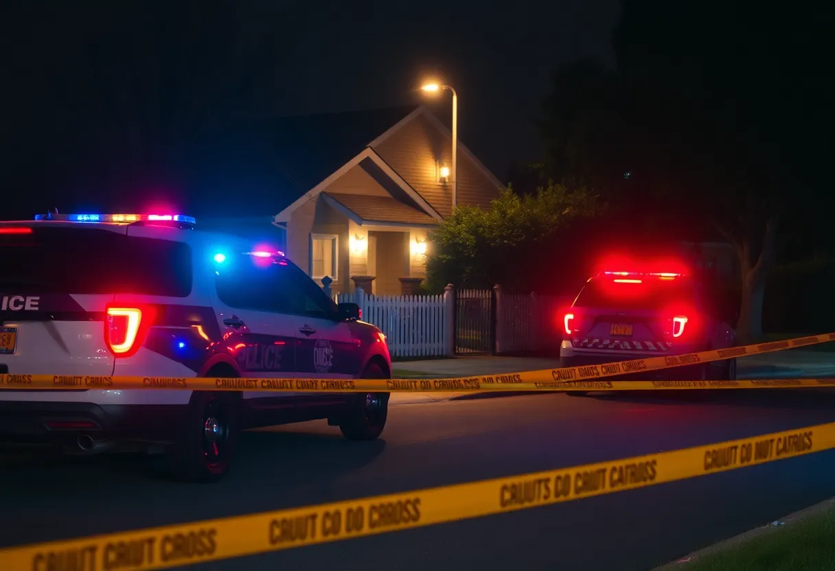 Police vehicles at a home invasion scene in Detroit