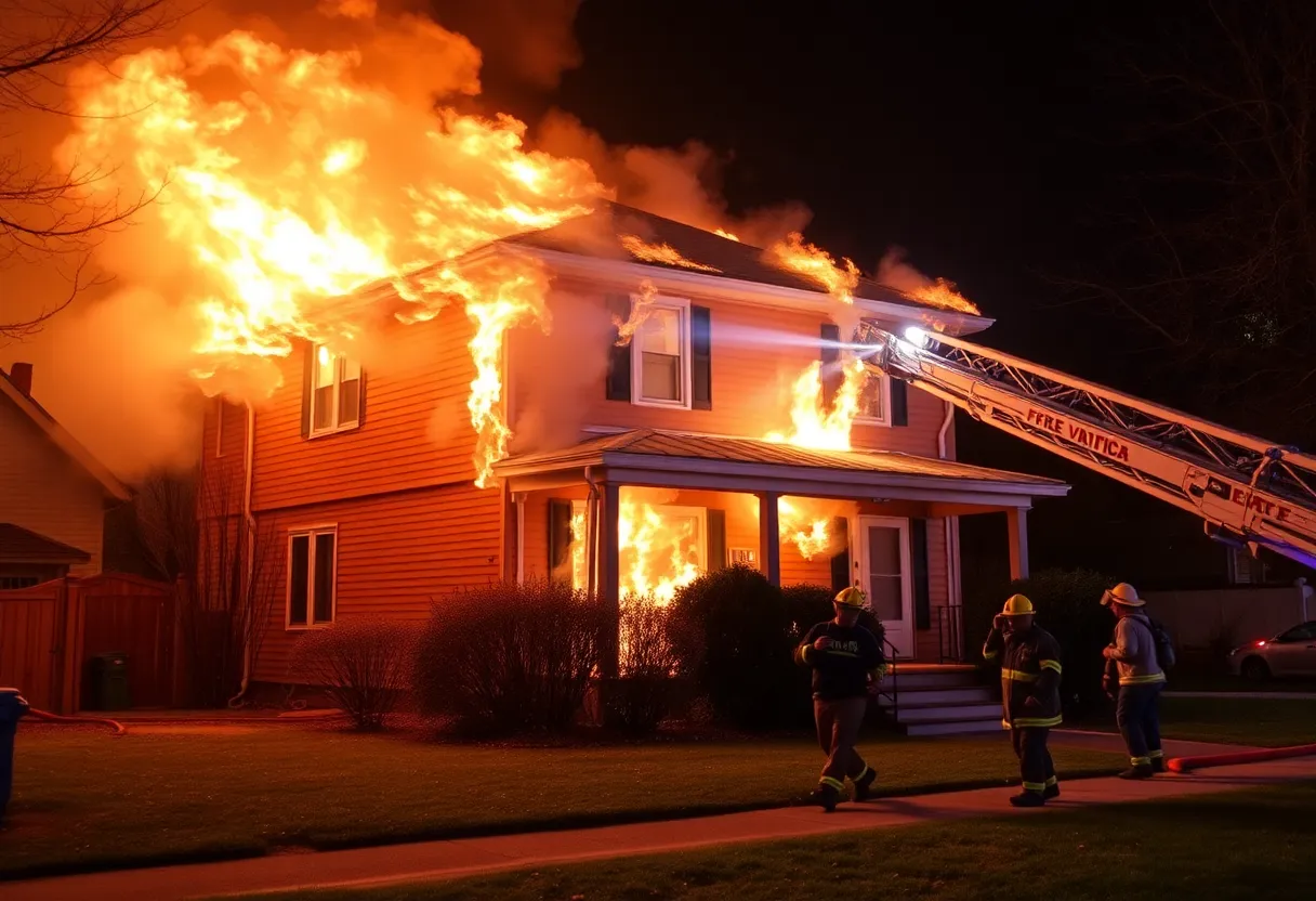 Firefighters extinguishing a house fire in Detroit