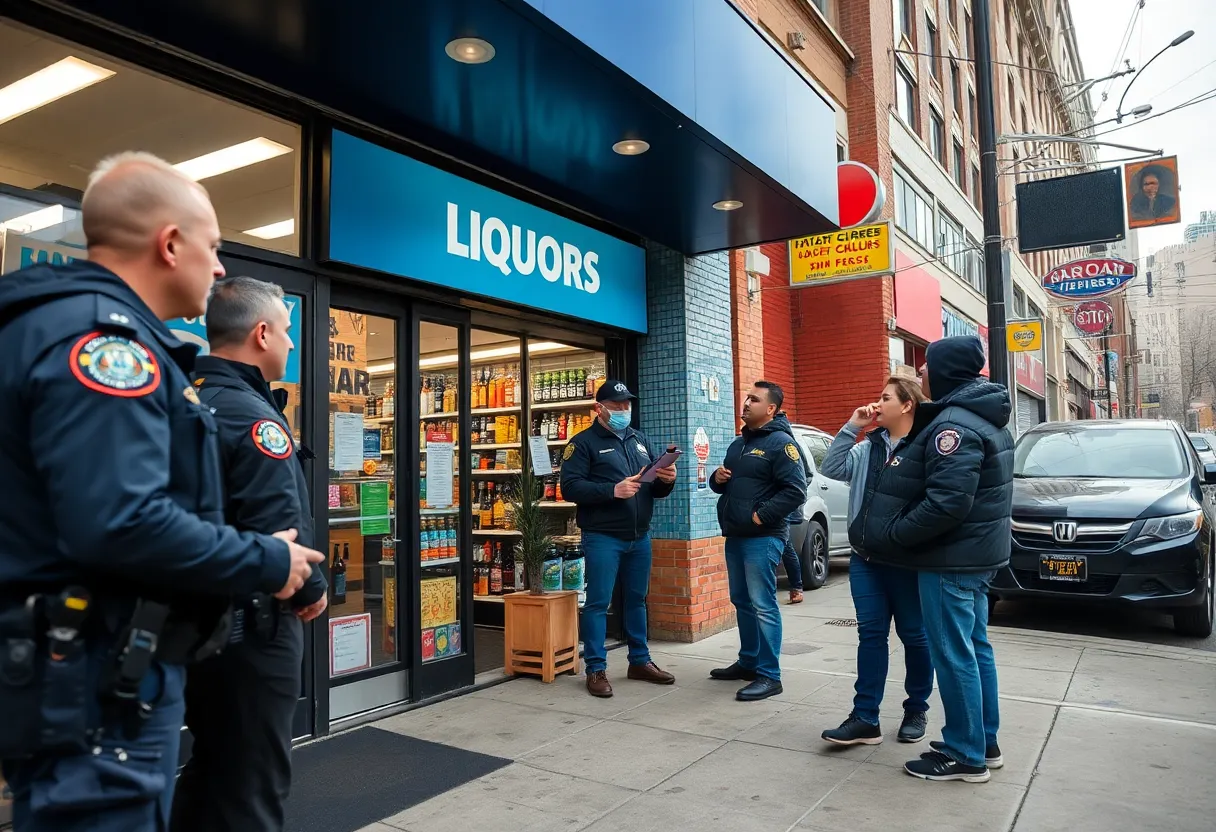 Police discussing safety measures outside a liquor store in Detroit