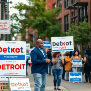 Campaign signs and community interaction during Detroit's mayoral race