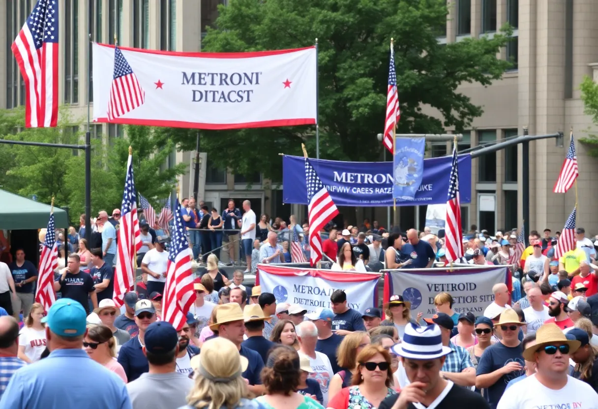Crowds enjoying a parade and music festival in Detroit on Memorial Day weekend.