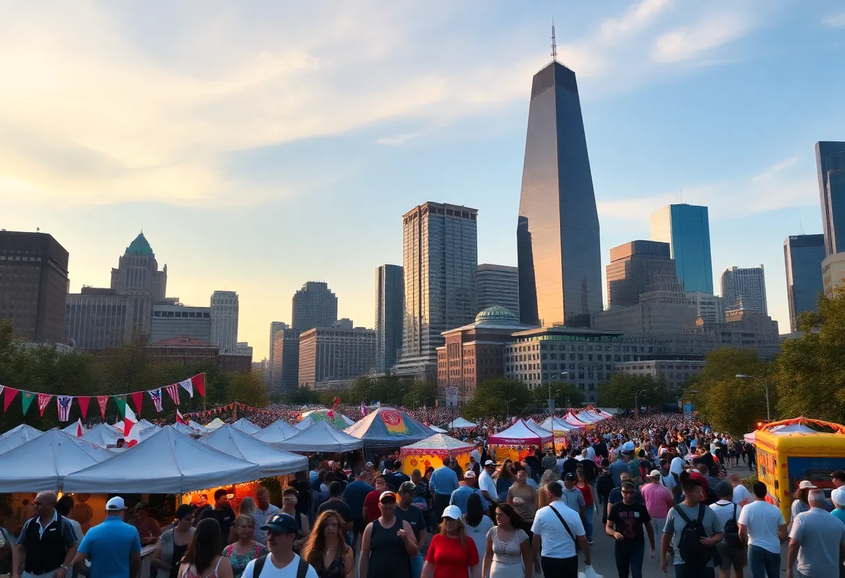City of Detroit during Memorial Day weekend with crowds enjoying festivals and events.