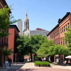 Scenic view of Detroit neighborhoods with historic architecture and community spaces.