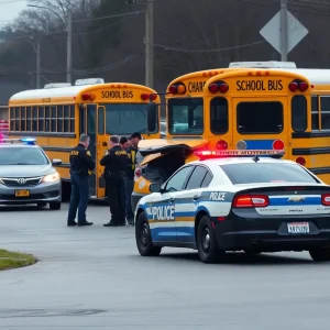 Scene of a police chase collision involving a school bus in Detroit