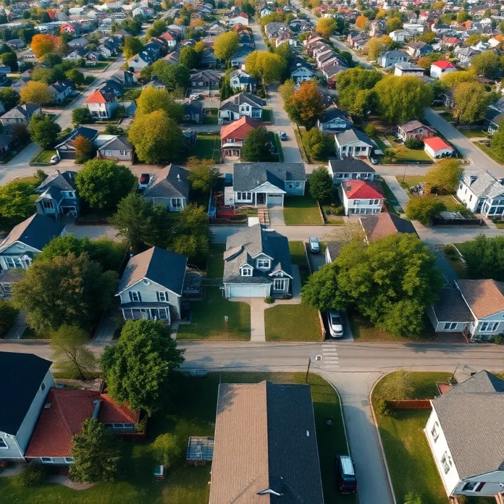 Aerial view of homes in Detroit showing varying property values.