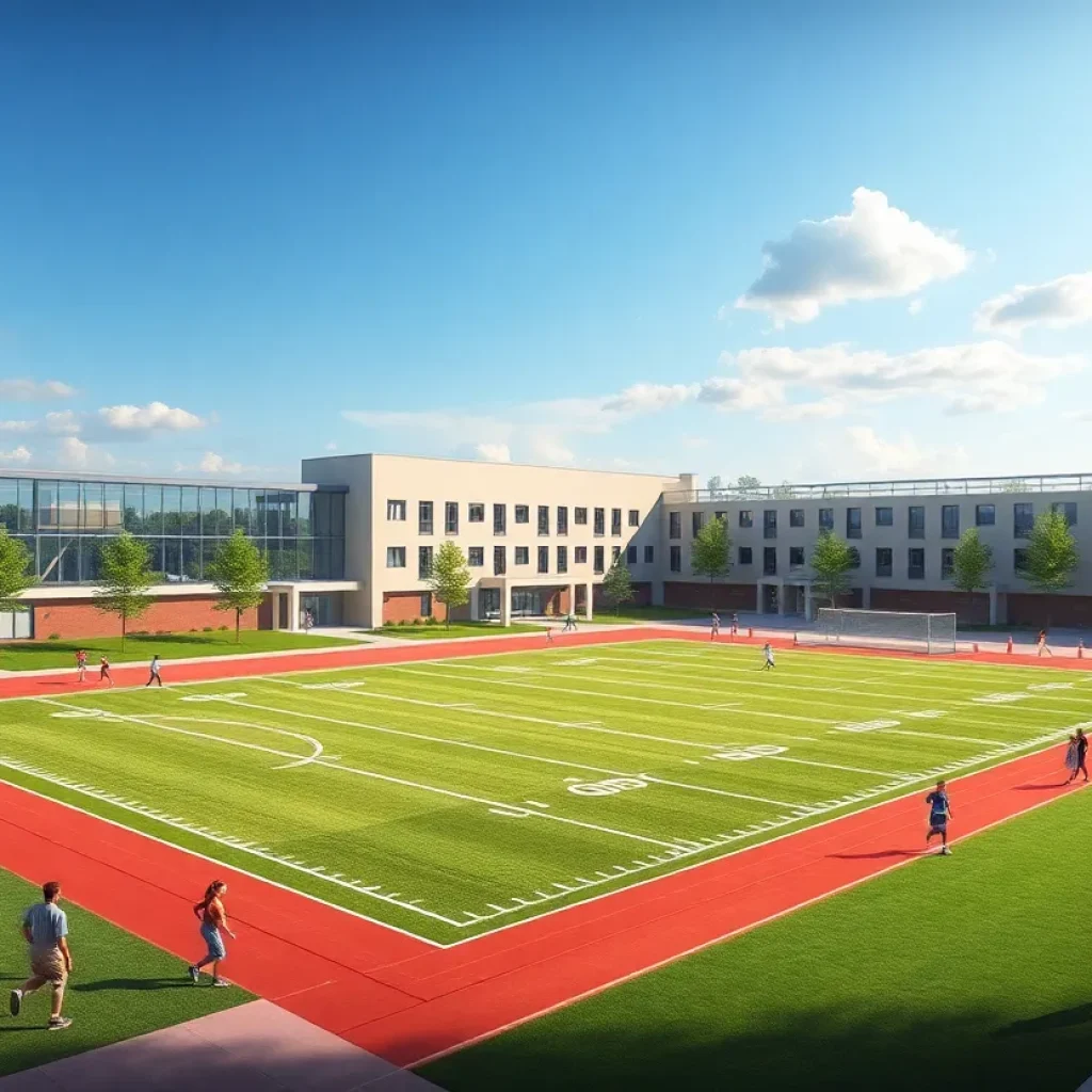 Rendering of a community-focused athletic campus in Detroit