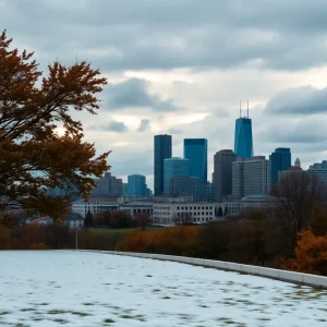 Metro Detroit skyline under cloudy weather