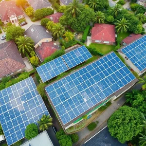 Solar panels in an urban neighborhood