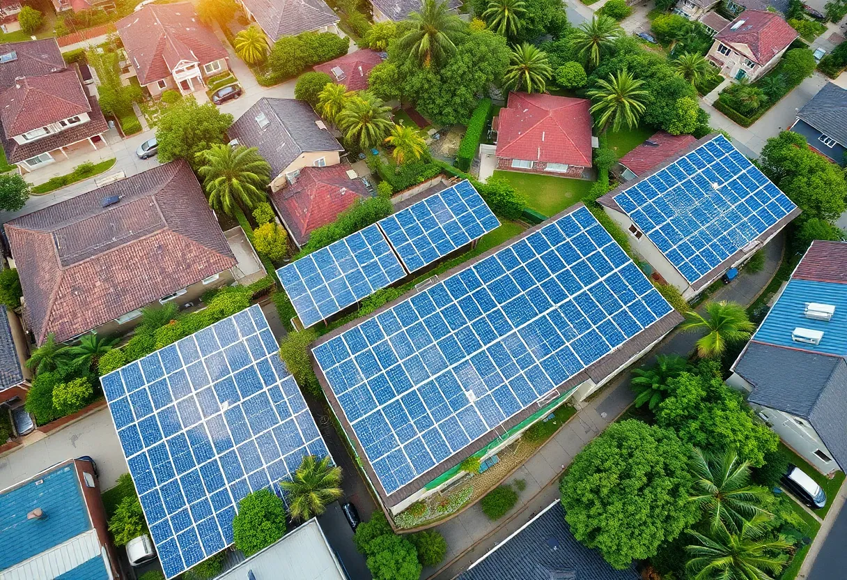 Solar panels in an urban neighborhood