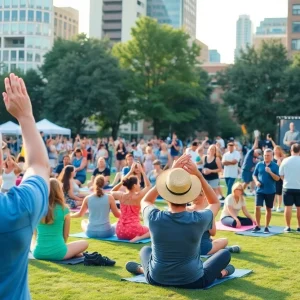 People participating in summer events at a downtown park in Detroit.