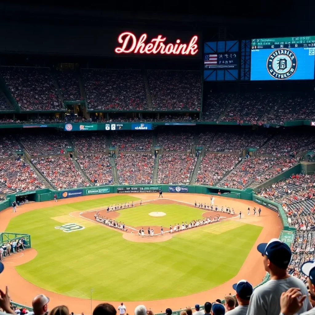 Baseball game at Comerica Park between the Detroit Tigers and Cleveland Guardians