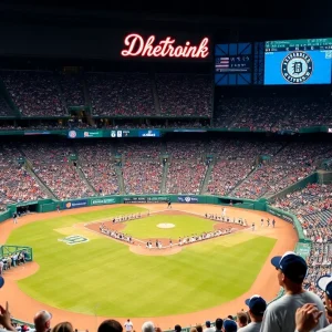 Baseball game at Comerica Park between the Detroit Tigers and Cleveland Guardians