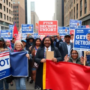 Union members rallying in support of Detroit mayoral candidates