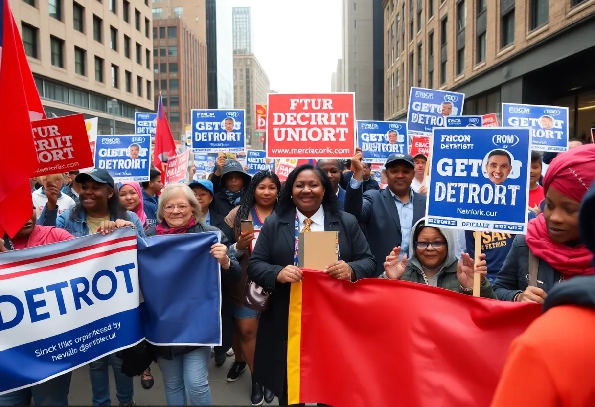 Union members rallying in support of Detroit mayoral candidates