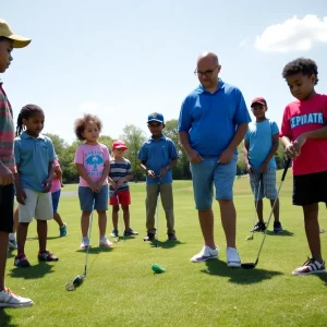 Young diverse players practicing golf during a community program in Detroit