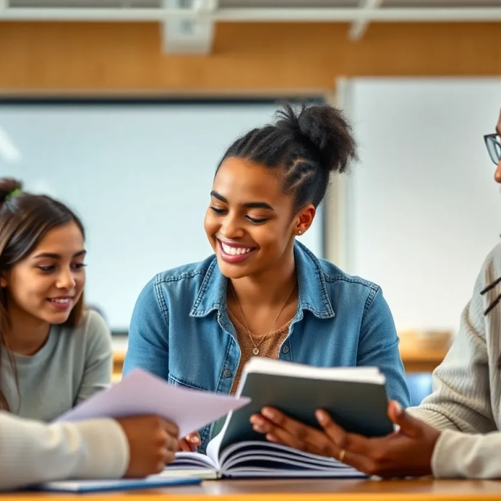 Group of diverse students collaborating in a classroom