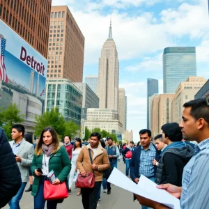 Diverse people engaging in economic activities in Michigan