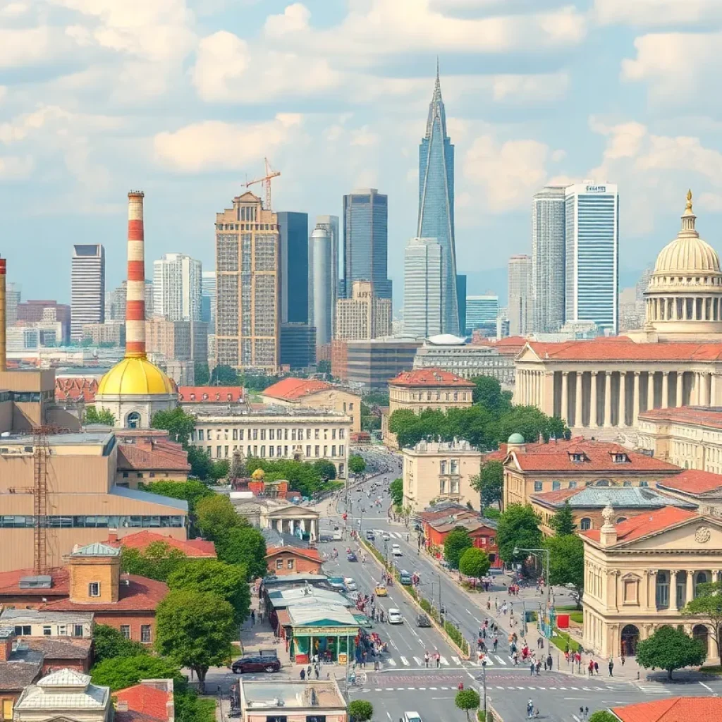 Cityscape representing economic activity and government efficiency