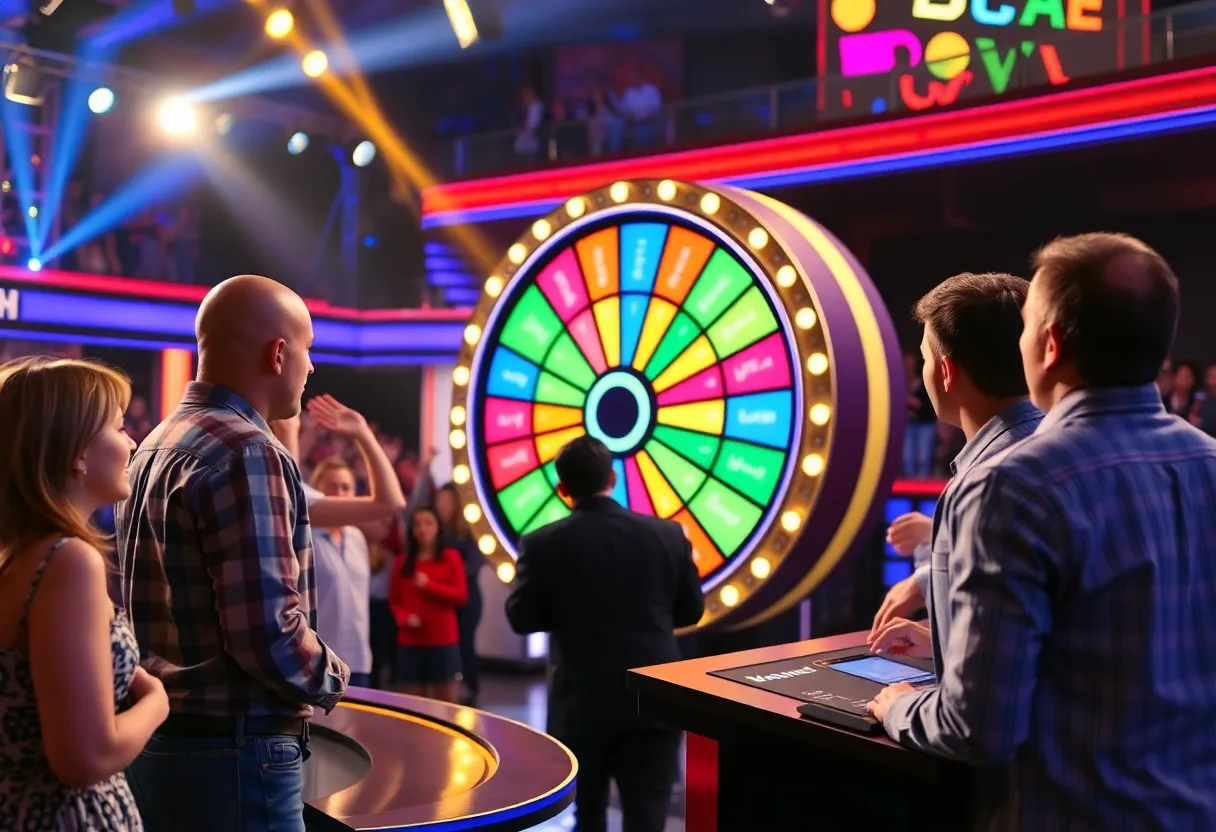 Game show contestants on Celebrity Wheel of Fortune