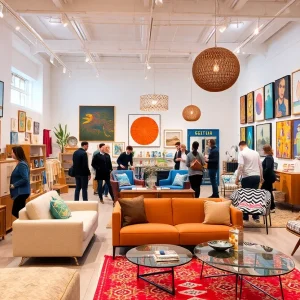 Interior of GW Home store in Detroit featuring stylish furniture and local art.