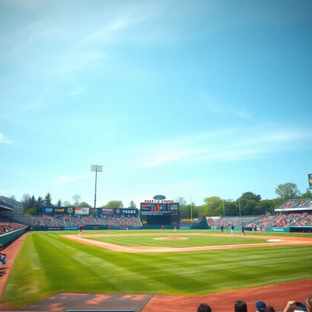 Baseball players and fans at a high school playoff game