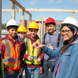 Group of high school students learning construction skills at Sachse Construction Academy