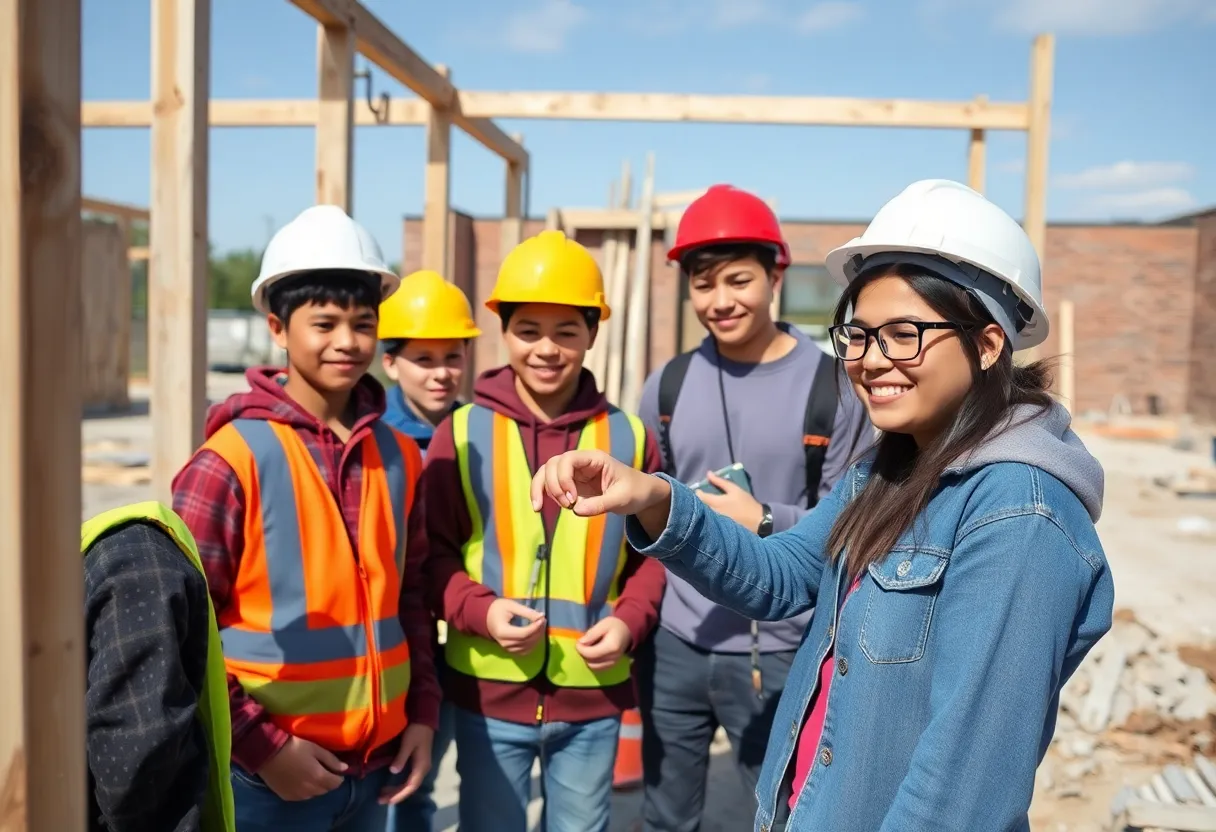 Group of high school students learning construction skills at Sachse Construction Academy