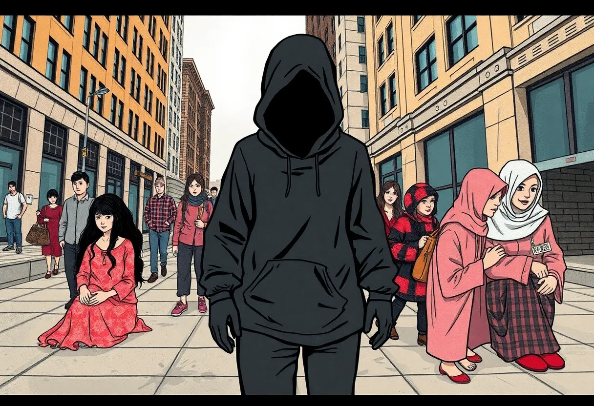 Abstract representation of human trafficking awareness in an urban environment