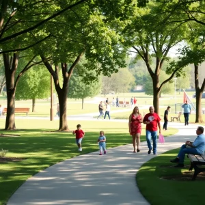 A serene view of Jayne-Lasky Park, a recreational area in Detroit.
