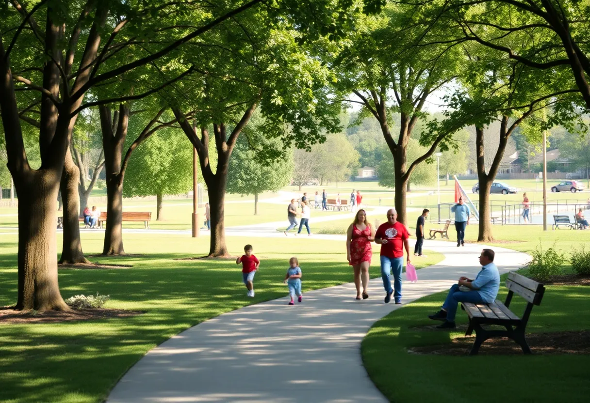 A serene view of Jayne-Lasky Park, a recreational area in Detroit.