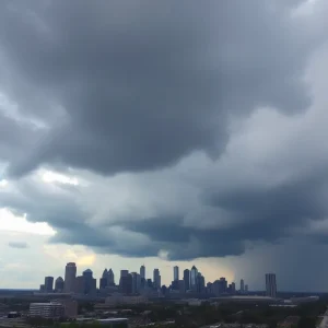 Cloudy skyline of Metro Detroit with rain clouds
