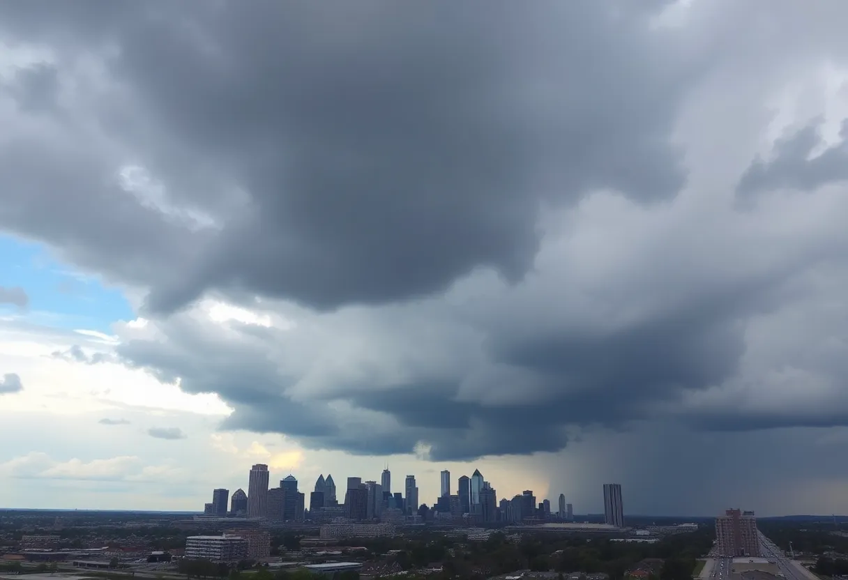 Cloudy skyline of Metro Detroit with rain clouds