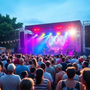 Summer concert in Metro Detroit with a lively crowd and stage decorations