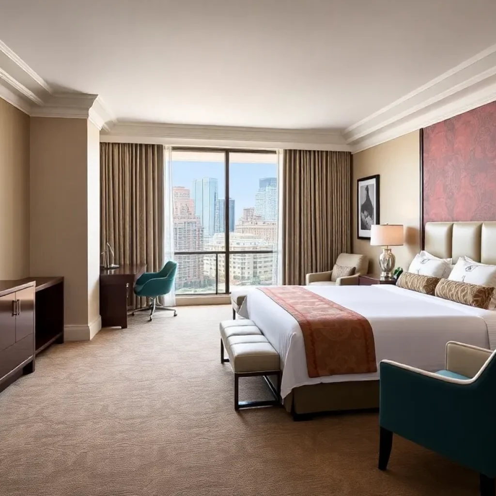Renovated room at MGM Grand Detroit with modern furniture