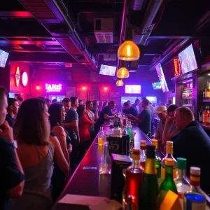 A busy Michigan bar with patrons enjoying drinks