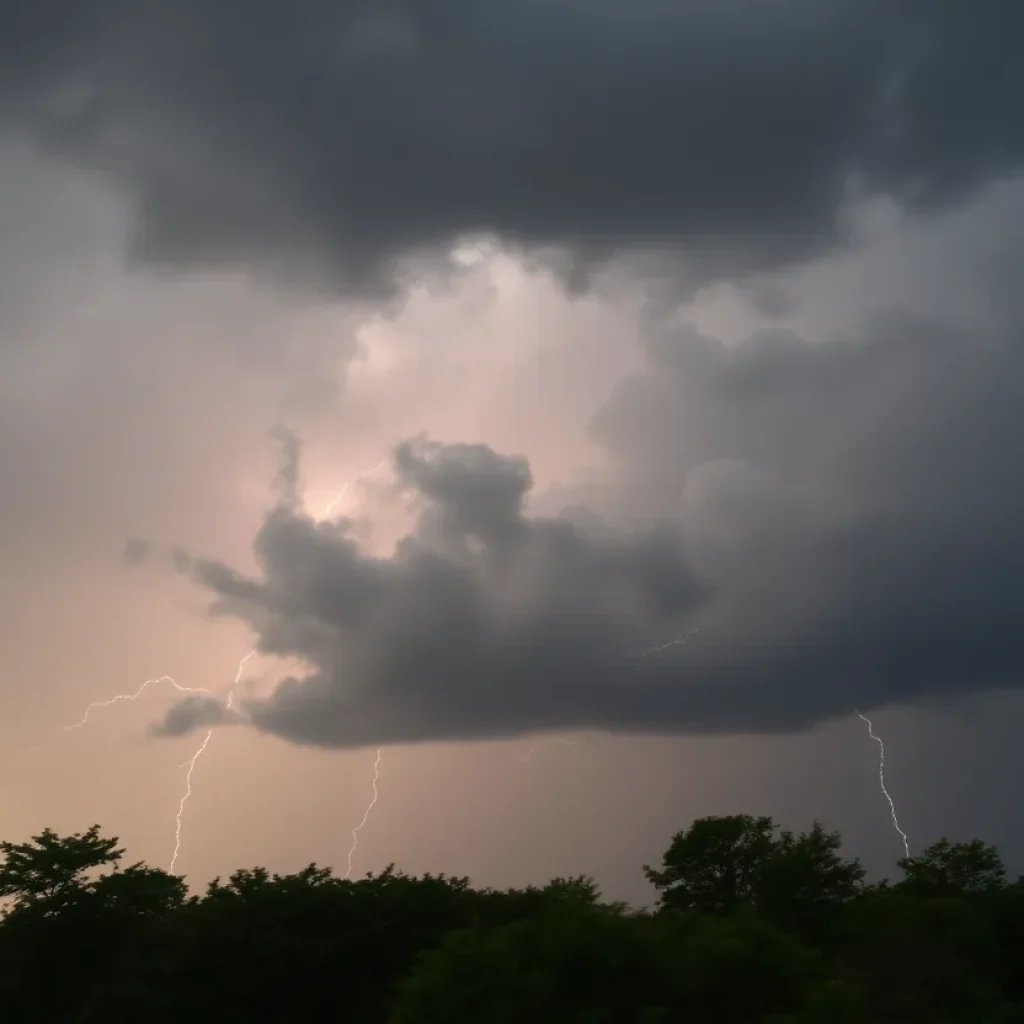 Storm clouds over Michigan with dark skies and winds