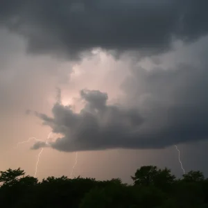Storm clouds over Michigan with dark skies and winds
