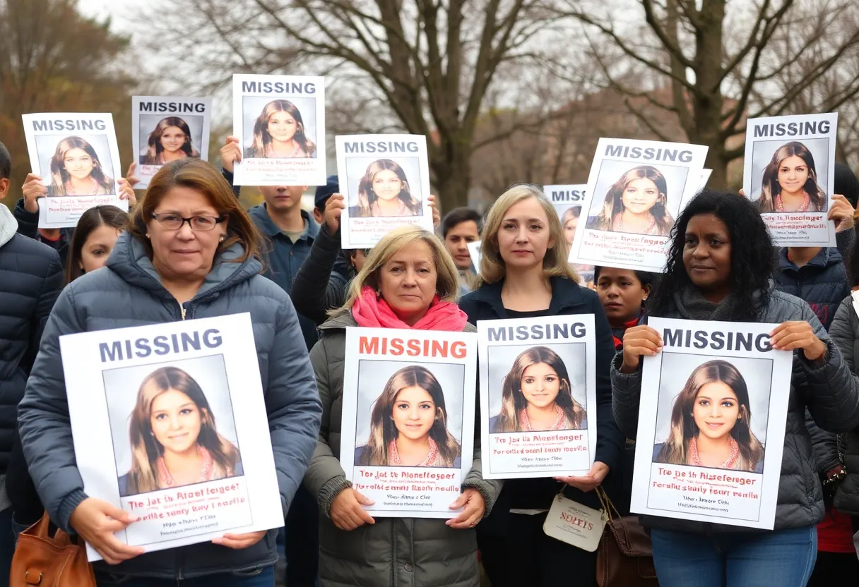 Community members gather with missing teenager posters