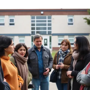 Group of parents discussing school safety issues
