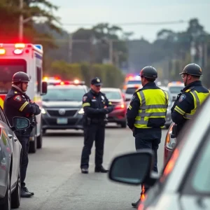 Michigan State Police at a traffic stop with emergency lights on