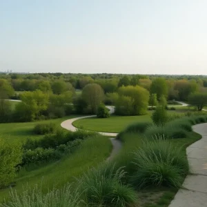 A scenic view of Rouge Park with green trees and trails