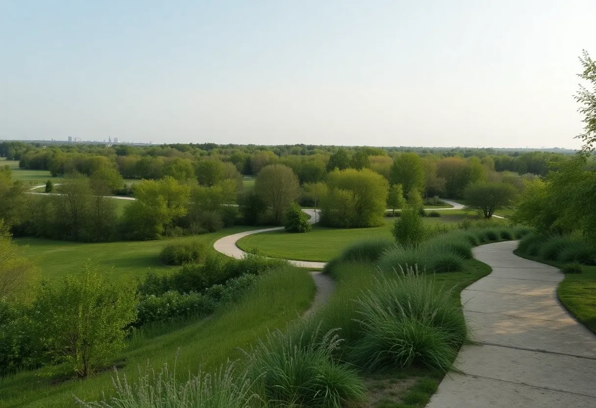 A scenic view of Rouge Park with green trees and trails