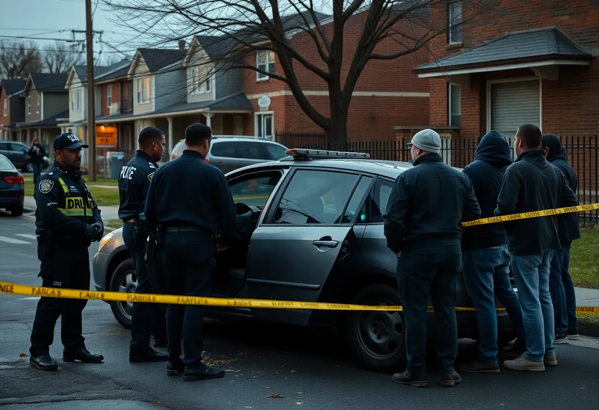 Police investigate a drive-by shooting scene in Detroit