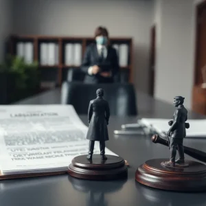 An office desk with legal documents representing workplace harassment issues.