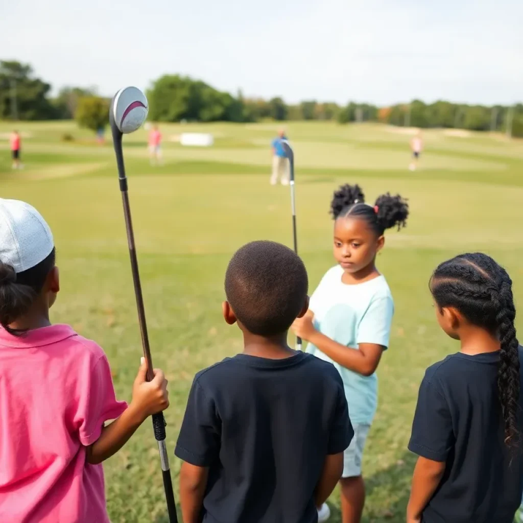 Diverse group of children golfing in Detroit