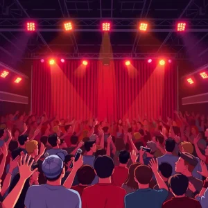 Audience enjoying a comedy show at a packed venue